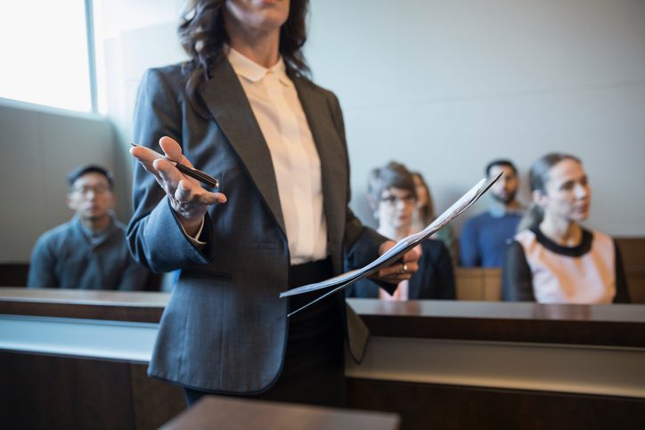 Stephen C. Carter, PC Attorney at Law | Hartwell, GA | female attorney talking and gesturing in legal trial courtoom